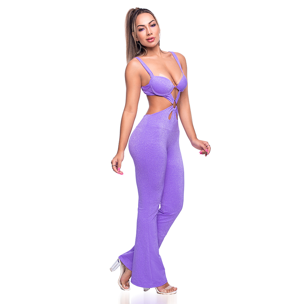 Macac�o Sensual Sexy em Lurex com Aro Bojo e Argola Lil�s | Foto 04