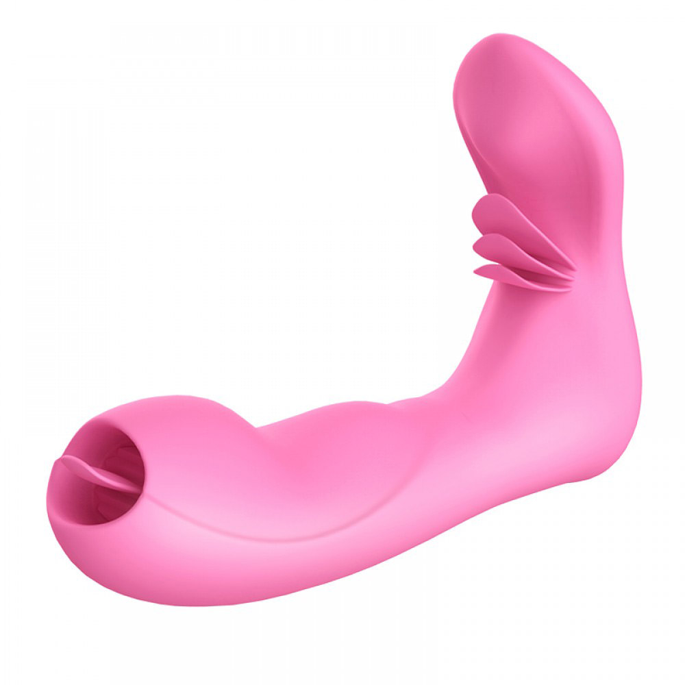 Vibrador Duplo com Estimulador para Clit�ris e Ponto G com Controle sem Fio Rosa em vista frontal