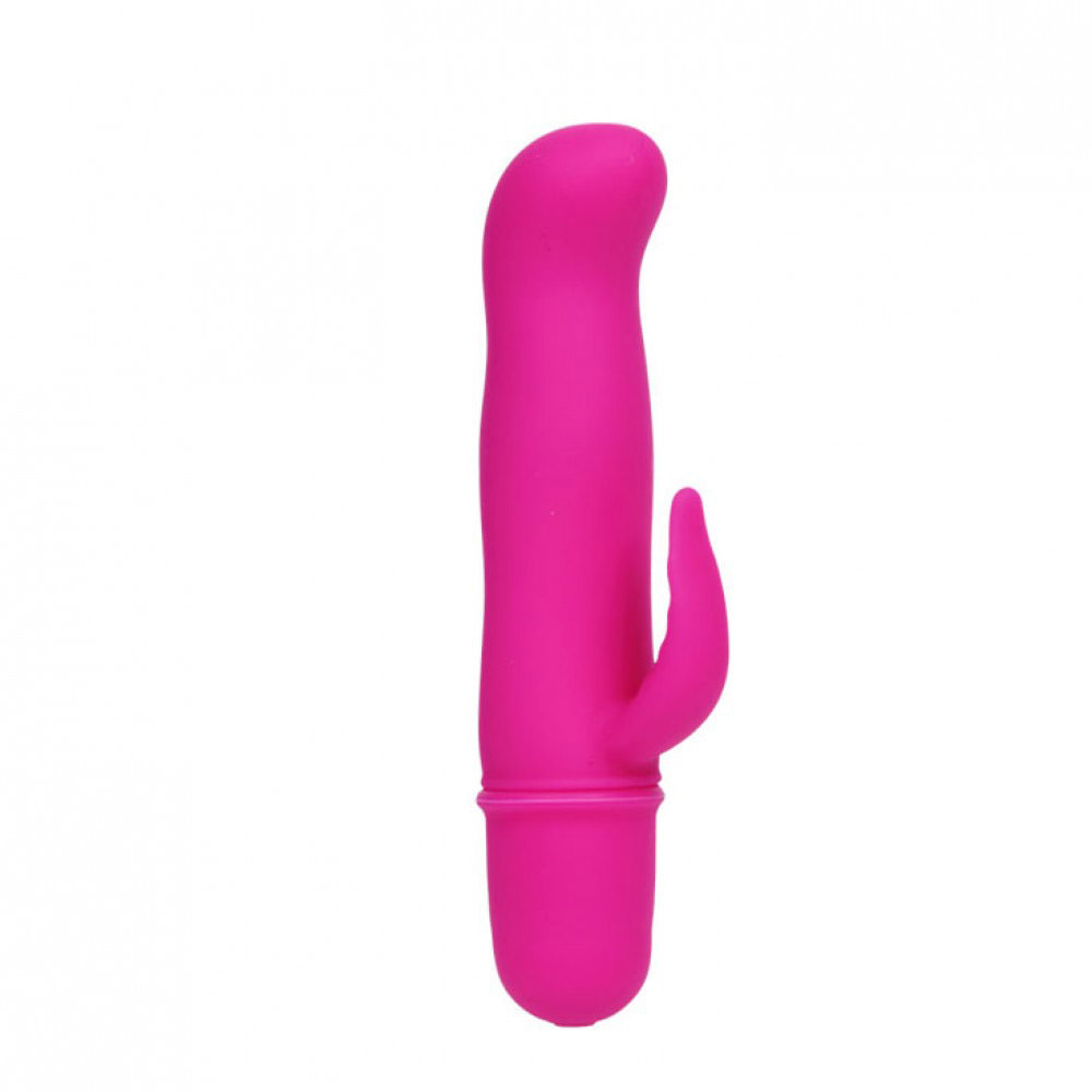 Vibrador Ponto G Blithe Pink com estimulador. Vista frontal do produto fora da caixa, mostrando o corpo curvado e o estimulador.