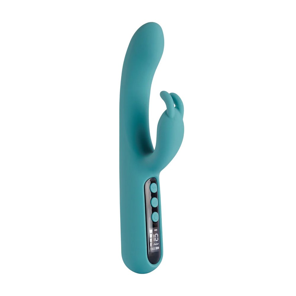 Vibrador Duplo Recarreg�vel em Silicone Cyan | Visor Digital na lateral e formato ergon�mico