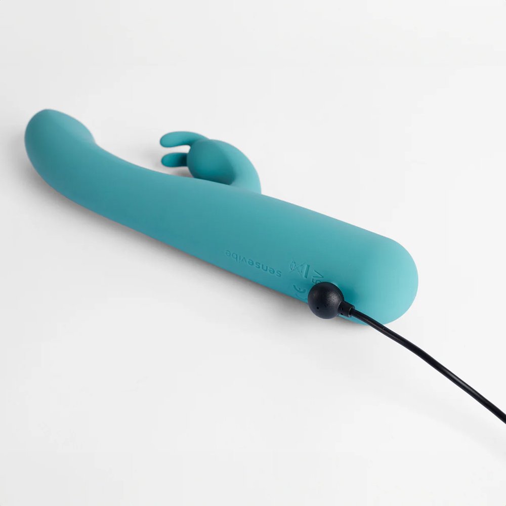 Vibrador Duplo Recarreg�vel em Silicone com 10 Vibra��es e 4 Velocidades Visor Digital Rabbit Cyan | Foto 04