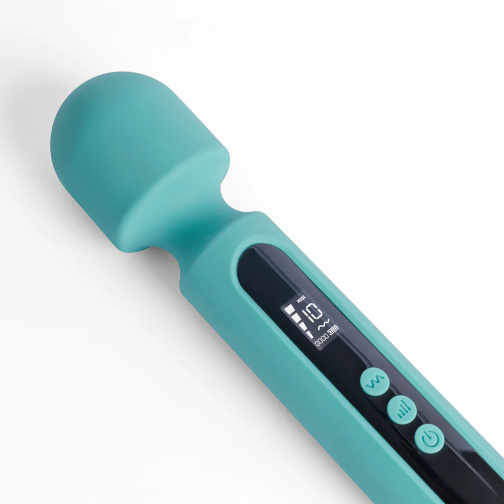 Massageador Er�tico Recarreg�vel em Silicone 10 Vibra��es e 4 Velocidades Visor Digital Wand Cyan | Foto 04
