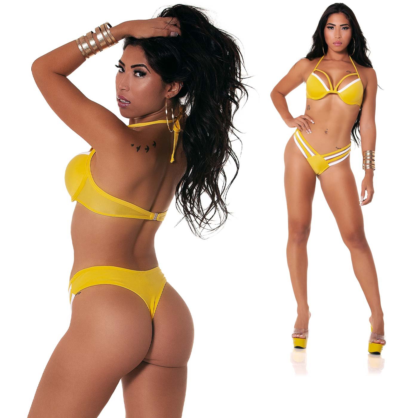 Biquini Meia Ta�a Strappy Amarelo | Foto 04