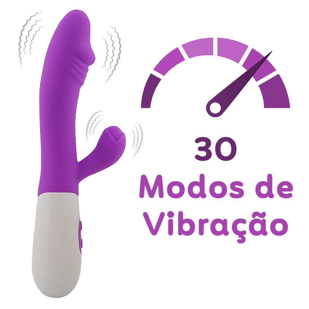Vibrador Duplo em Silicone � Pilha com 30 Vibra��es Sime 2 Roxo | Ilustra��o dos 30 modos de vibra��o