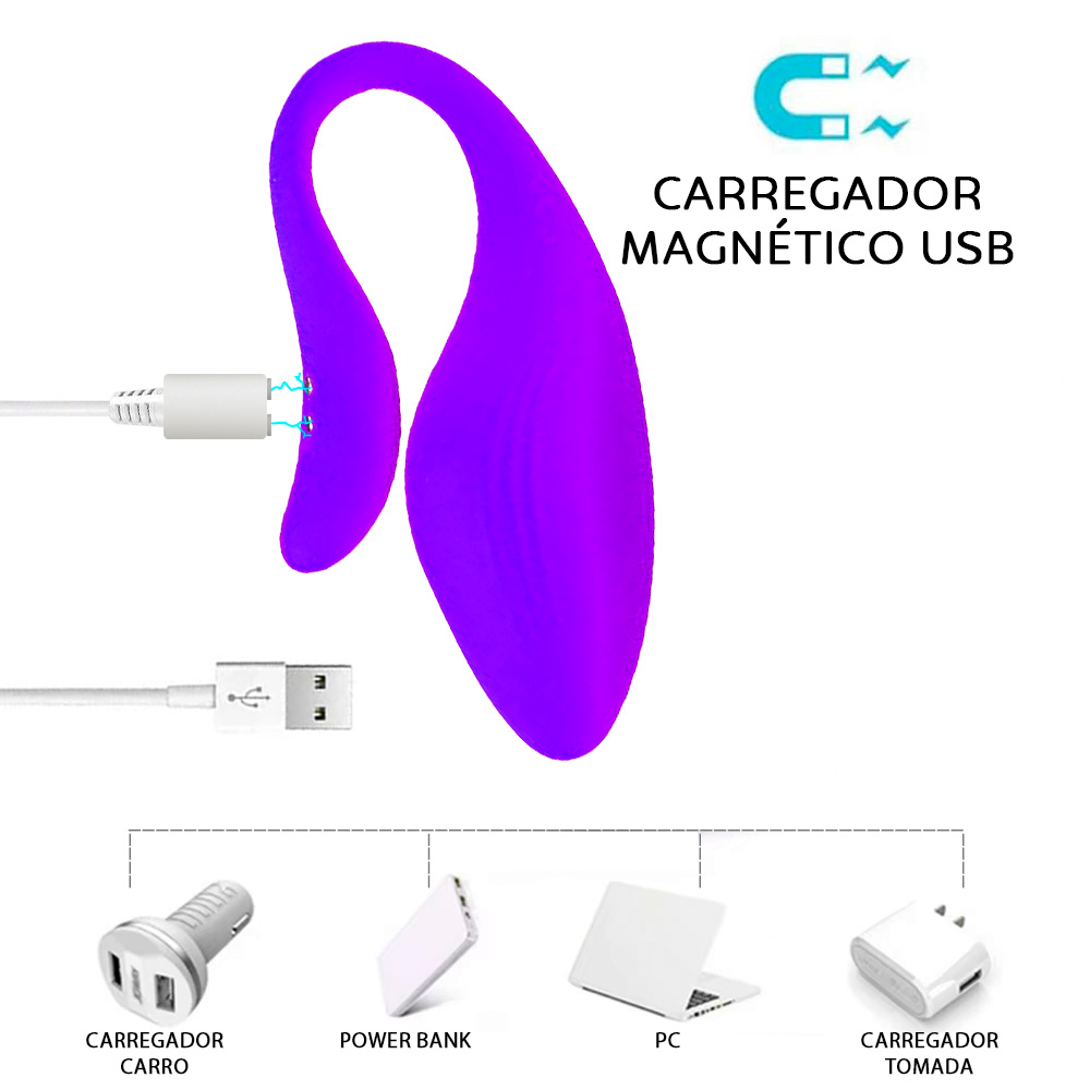 Vibrador para Casal Recarreg�vel em Silicone com 10 Vibra��es e Controle por Aplicativo Roxo | Foto 05