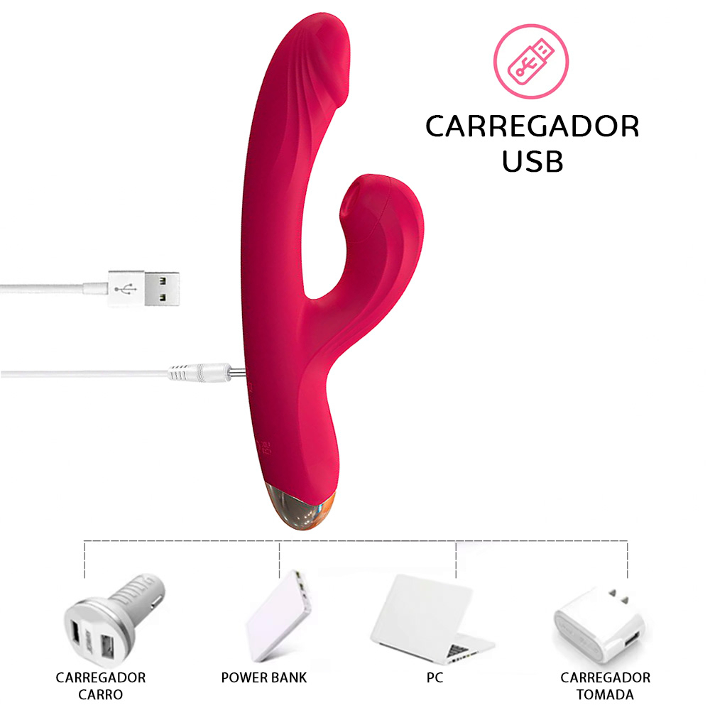 Vibrador Duplo Recarreg�vel Estimula��o Ponto G e Clit�ris com 10 Vibra��es e 10 Pulsa��es Pink | Foto 05