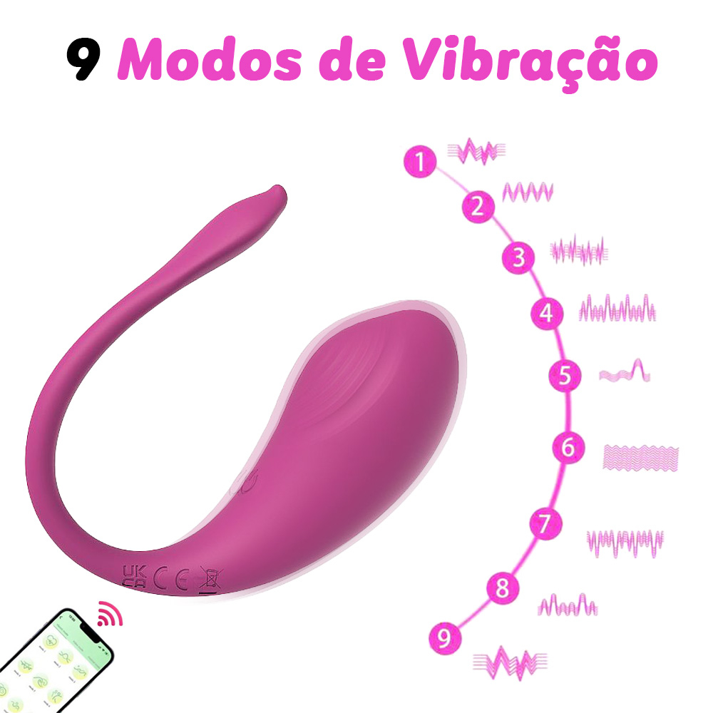 Vibrador para Casal Recarreg�vel em Silicone com 9 Vibra��es e Controle por Aplicativo Pink em formato de 'U' com representa��o dos 9 modos de vibra��o