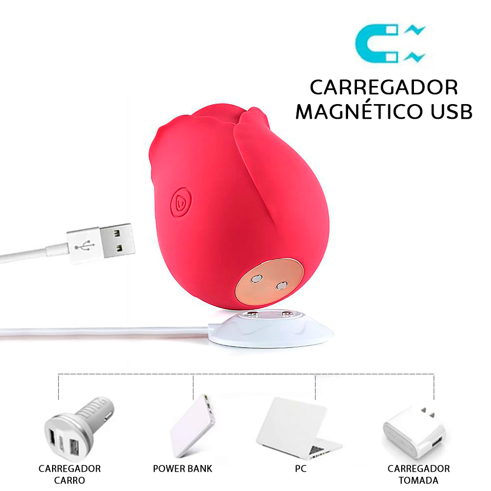 Pulsador de Clit�ris Recarreg�vel em Silicone com 10 Pulsa��es Magic Rose II Vermelho | Foto 05