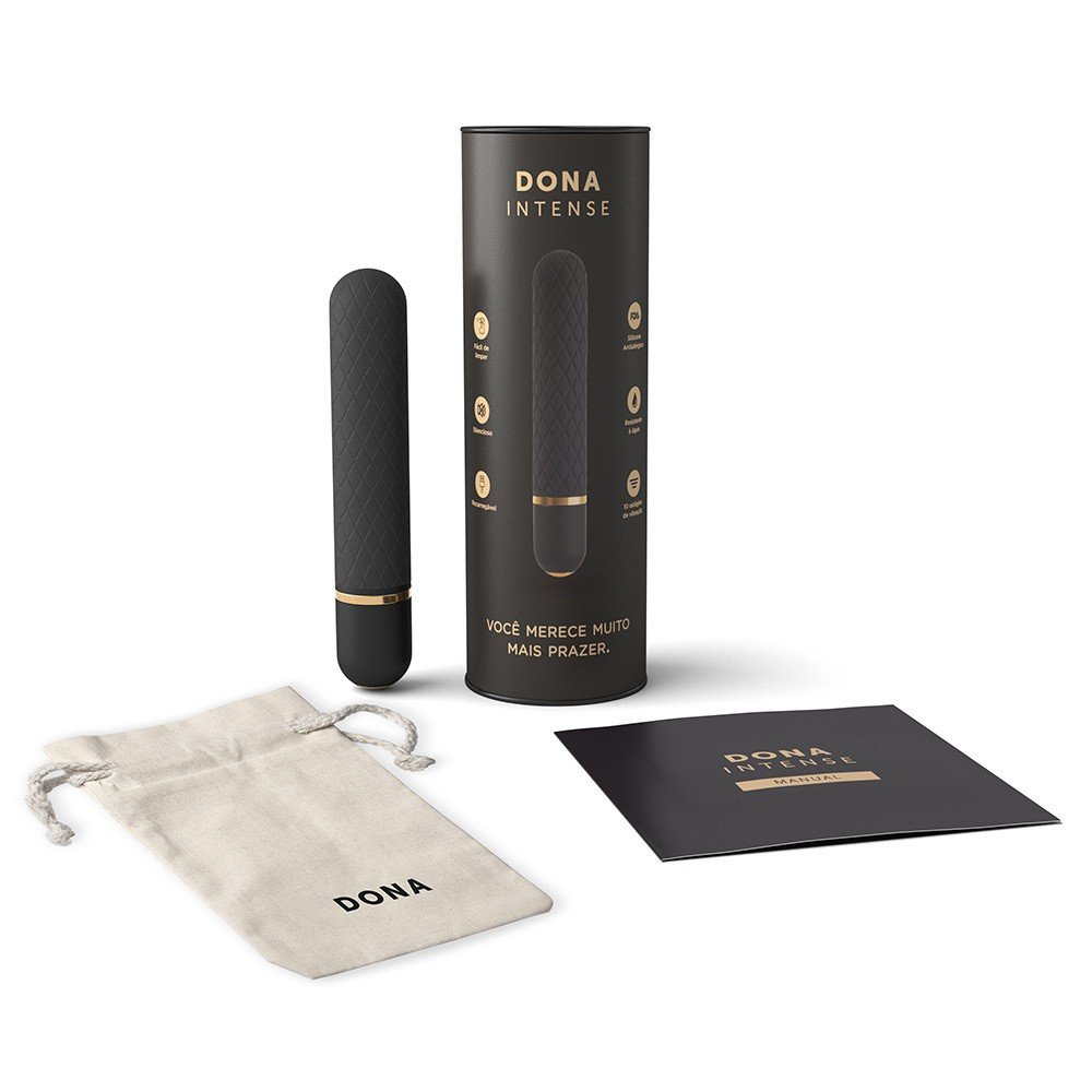 Vibrador Bullet Recarreg�vel em Silicone com 10 Vibra��es Intense Preto - Caixa e Acessorios