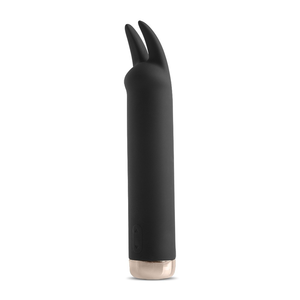 Vibrador Bullet Recarreg�vel em Silicone com 10 Vibra��es Funny Preto - Vista lateral do vibrador mostrando formato ergon�mico