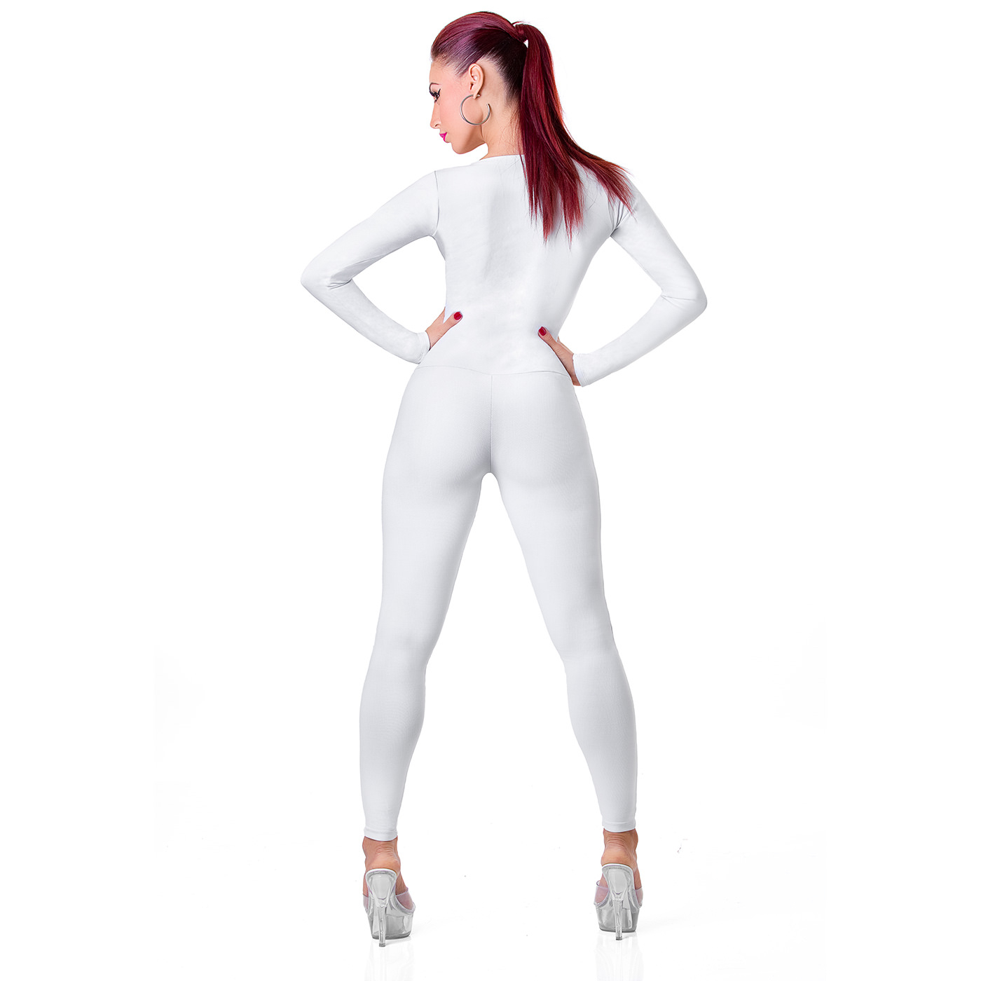 Macac�o Sensual em Suplex Poliamida Branco, vista traseira