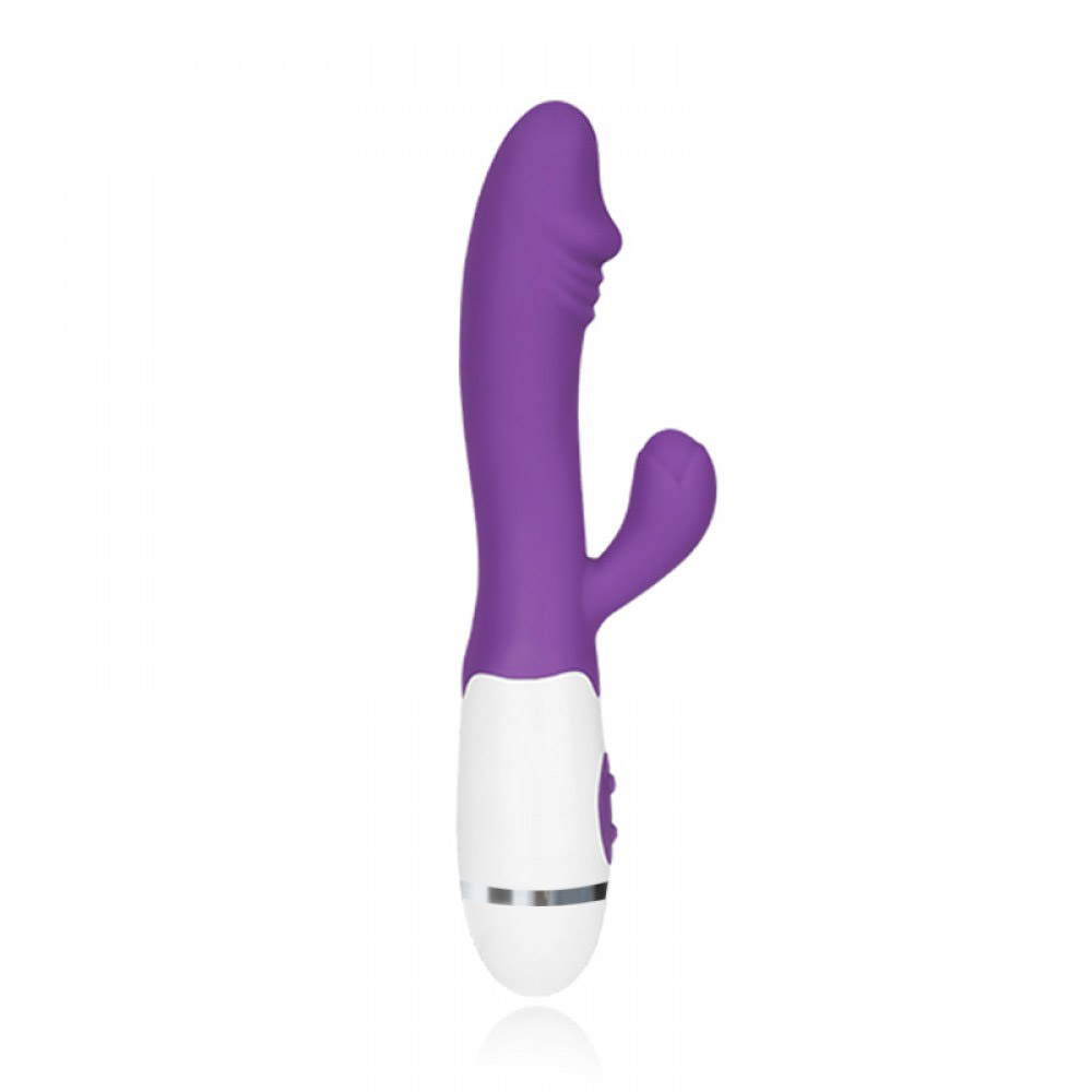 Vibrador Duplo Roxo com Estimulador Formato de Flor, 10 Vibra��es, vista lateral