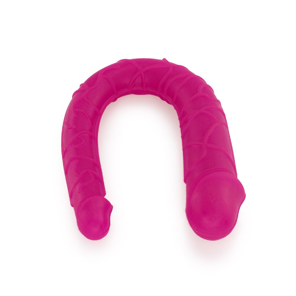 P�nis Duas Pontas em Jelly Havaiano Ferradura 30 x 3,5cm Pink em vista frontal destacando textura e leve flexibilidade