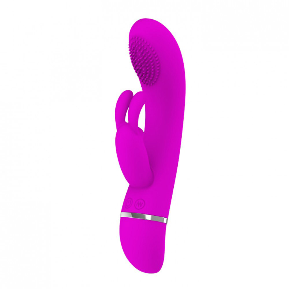 Vibrador Duplo com Estimulador Formato Coelho com 3 Vibra��es Sog Pink | Detalhe do estimulador em formato de coelho