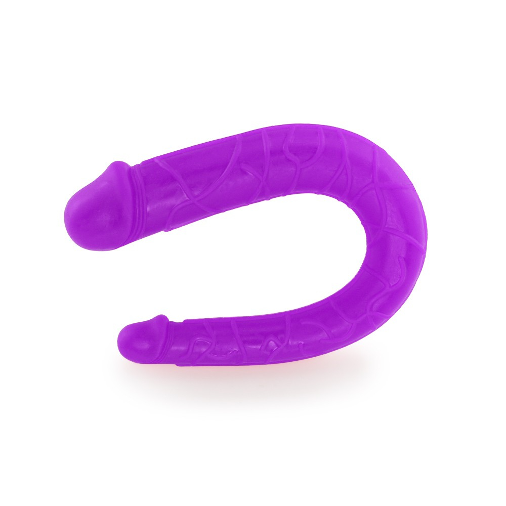 P�nis Duas Pontas em Jelly Havaiano Ferradura 30 x 3,5cm Roxo em detalhe de uma das pontas, mostrando a textura e a cor vibrante do produto