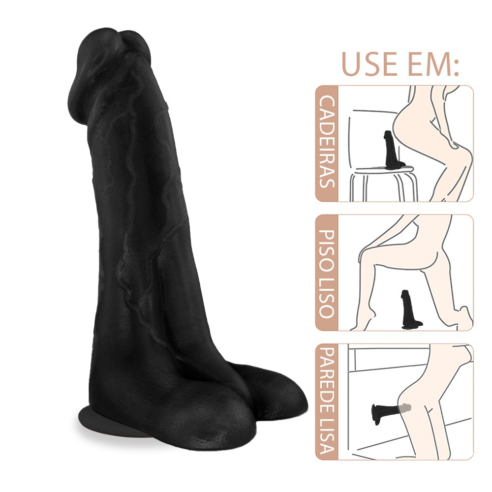 P�nis Real�stico Flex�vel com Escroto em vista detalhada mostrando a ventosa para fixa��o