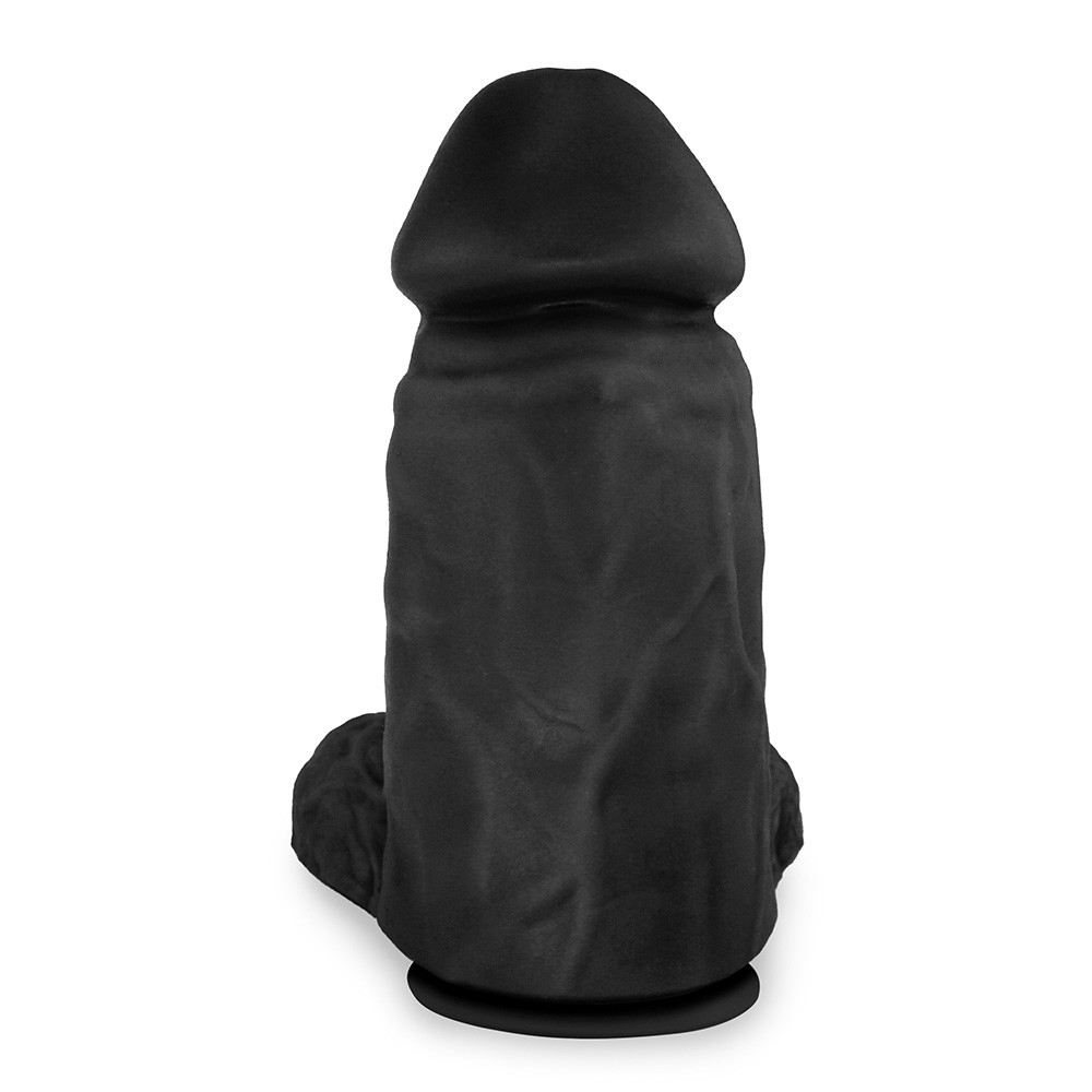 P�nis Real�stico Flex�vel Massaranduba Preto com escroto e ventosa, vista frontal