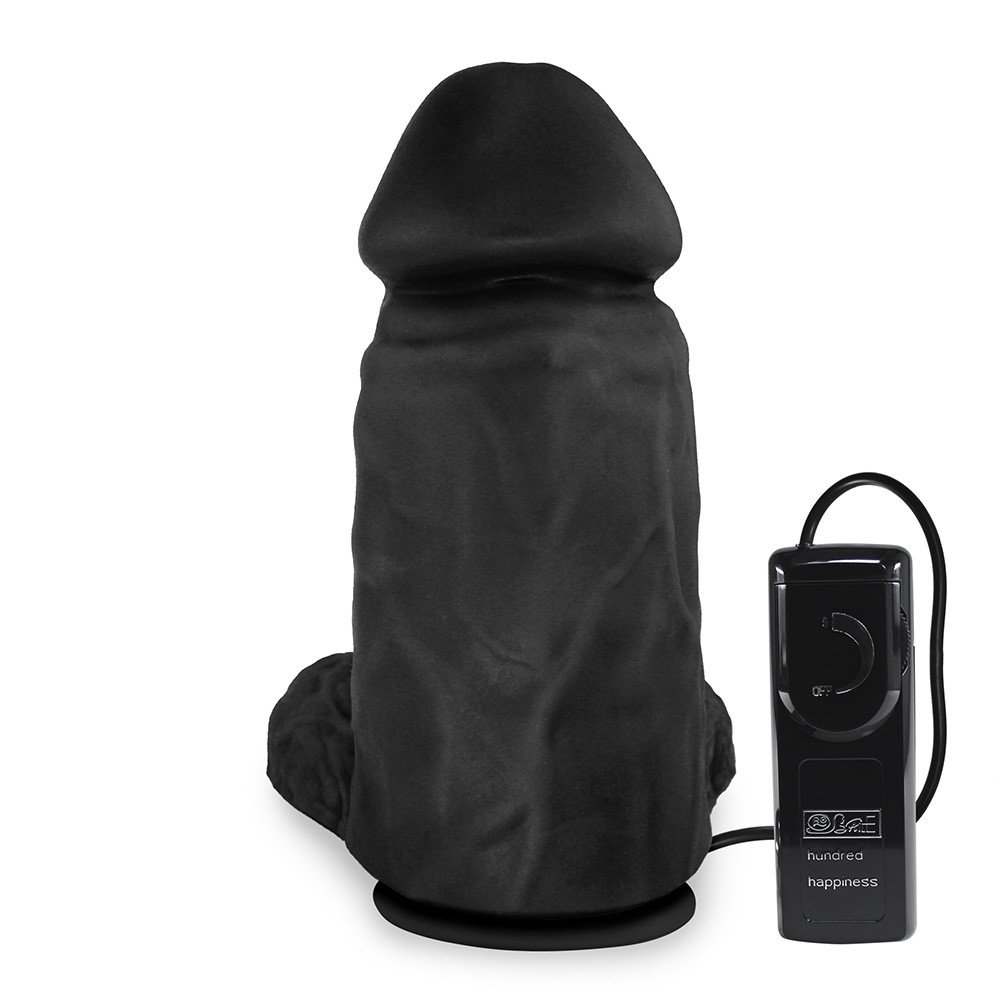 P�nis Real�stico Flex�vel com Escroto, Ventosa e Vibrador Massaranduba em vista frontal com ventosa ativa