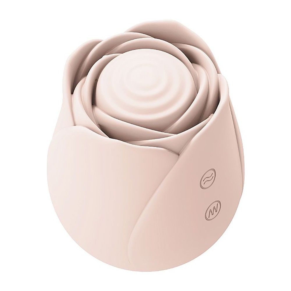 Vibrador Discreto Recarreg�vel Formato de Flor Rosa com 10 Vibra��es - vista frontal que destaca a textura do silicone