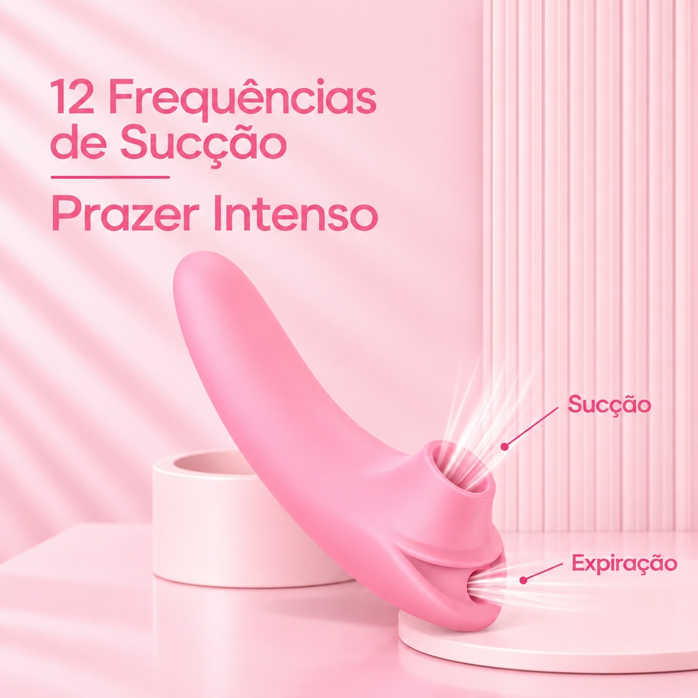 Sugador de Clit�ris Vermelho em silicone com ilustra��o de suc��o e expira��o