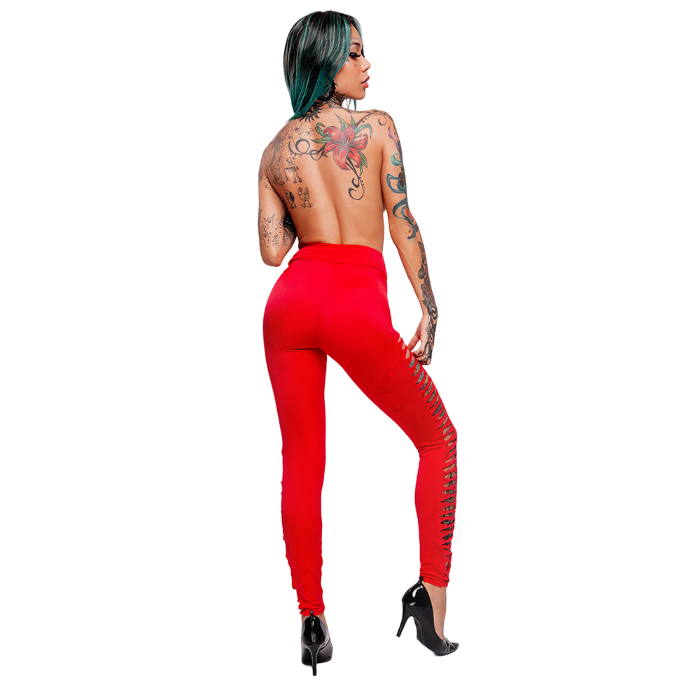 Cal�a sensual sexy vermelha com tiras, vista da parte de tr�s