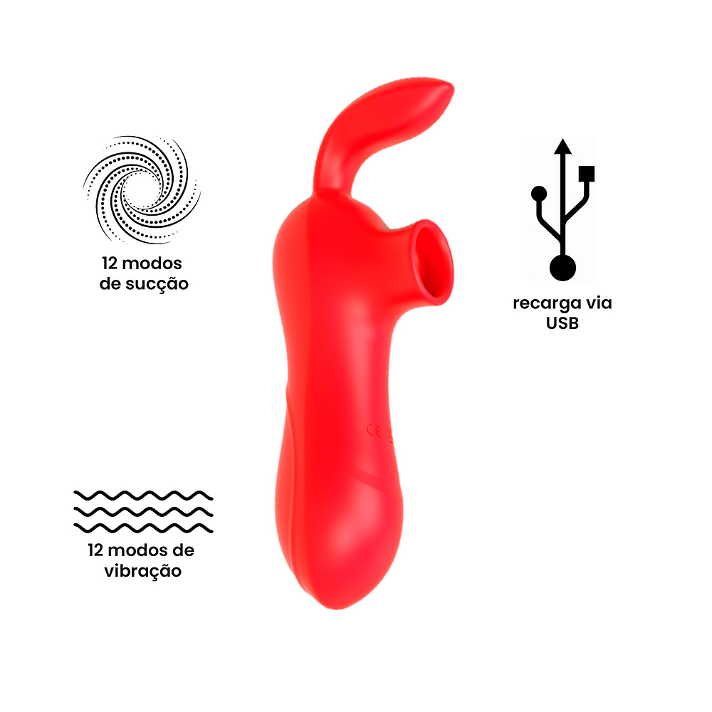 Sugador de Clit�ris Recarreg�vel em Silicone com detalhes de 12 suc��es, 12 vibra��es e recarga via USB