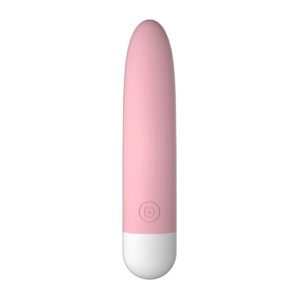 Vibrador Bullet em Silicone na cor rosa, visto de frente, com bot�o de controle em forma de ursinho