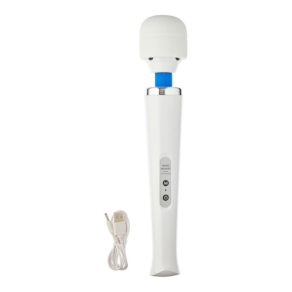 Massageador Er�tico em Silicone e ABS Recarreg�vel 10 Vibra��es Varinha M�gica Branco | Foto 04