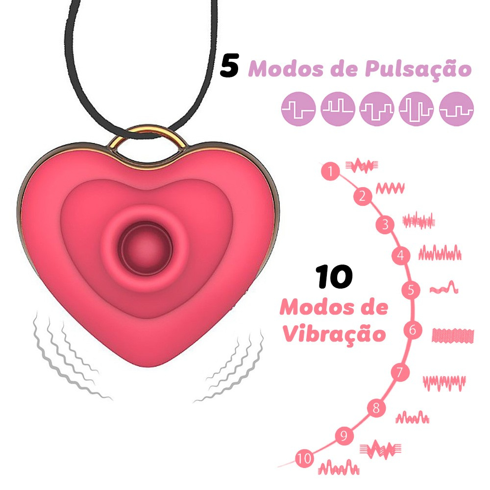 Vibrador para Clit�ris Recarreg�vel em Silicone com 5 Pulsa��es e 10 Vibra��es (Colar Vermelho) - Modos de Vibra��o