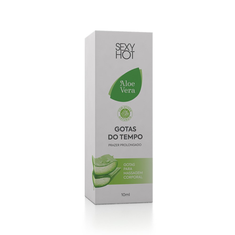 Gel Retardante Masculino em Gotas com Aloe Vera Gotas do Tempo 10ml | Embalagem e frasco de lado