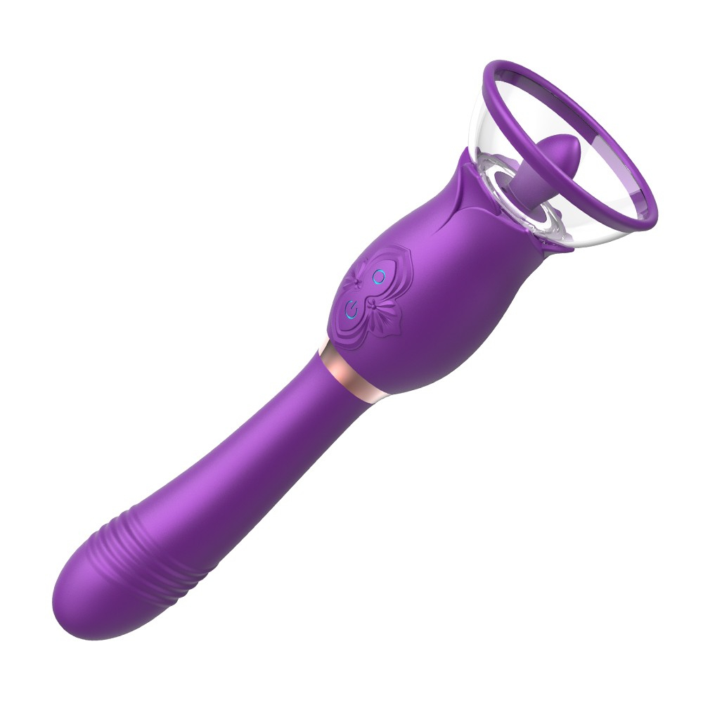 Vibrador Feminino Roxo em Silicone Aveludado, Recarreg�vel, Pr�prio para Vai e Vem e Suc��o