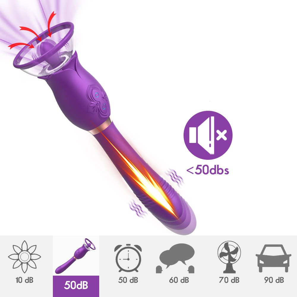 Vibrador Feminino em Silicone Aveludado Recarreg�vel com 3 Suc��es e 10 Modos de Vai e Vem Roxo | Foto 05