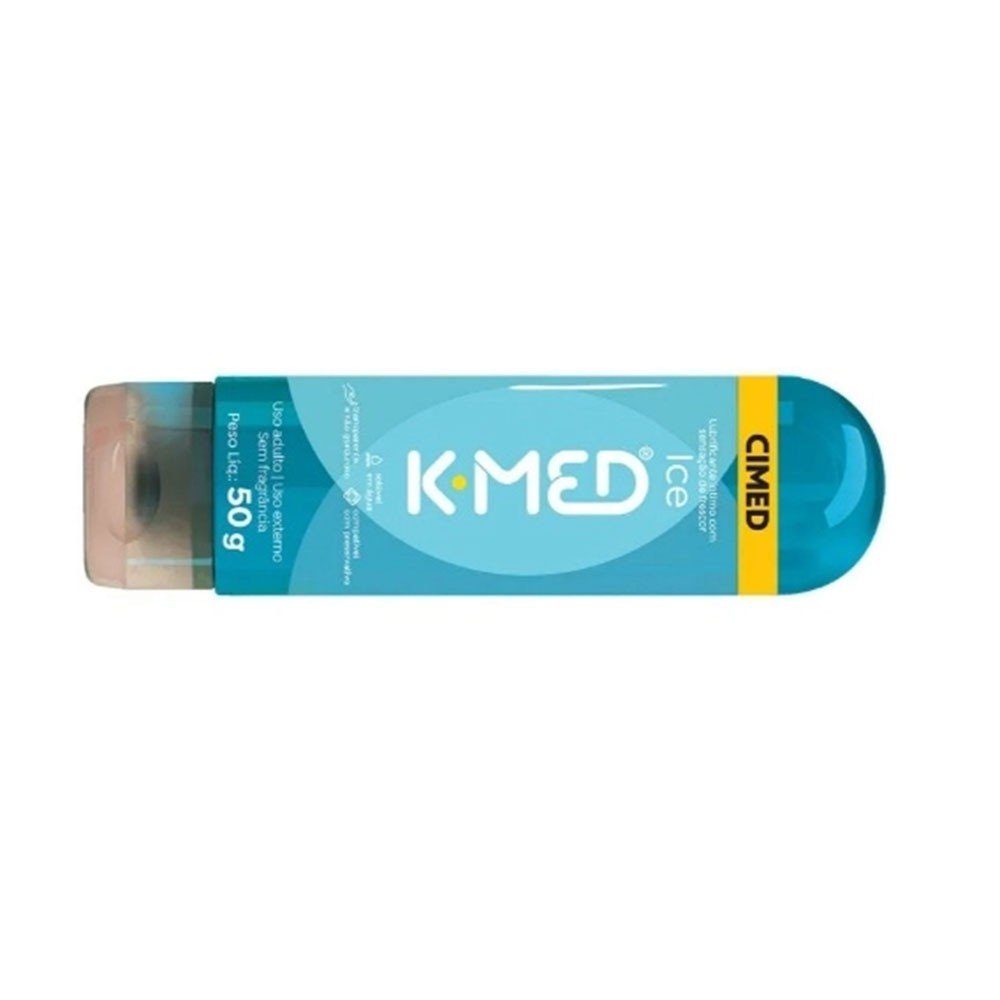 Gel Lubrificante �ntimo K-Med Ice, embalagem horizontal mostrando a tampa azul e informa��es do produto.
