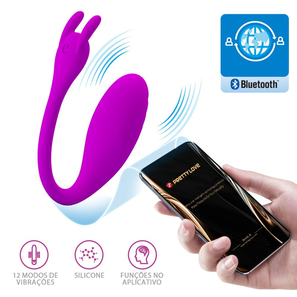 Vibrador para Casal Catalina Pink, vista com celular demonstrando controle via APP e 12 modos de vibra��o
