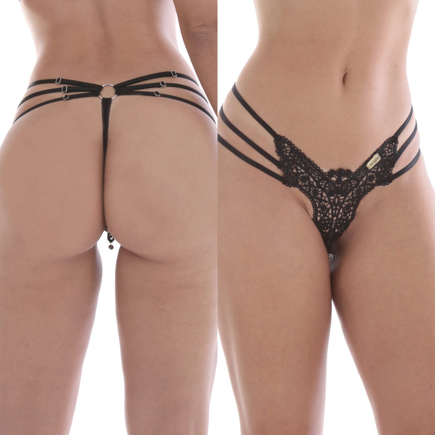 Calcinha Strappy com Guipir na Frente Preta | Foto 04