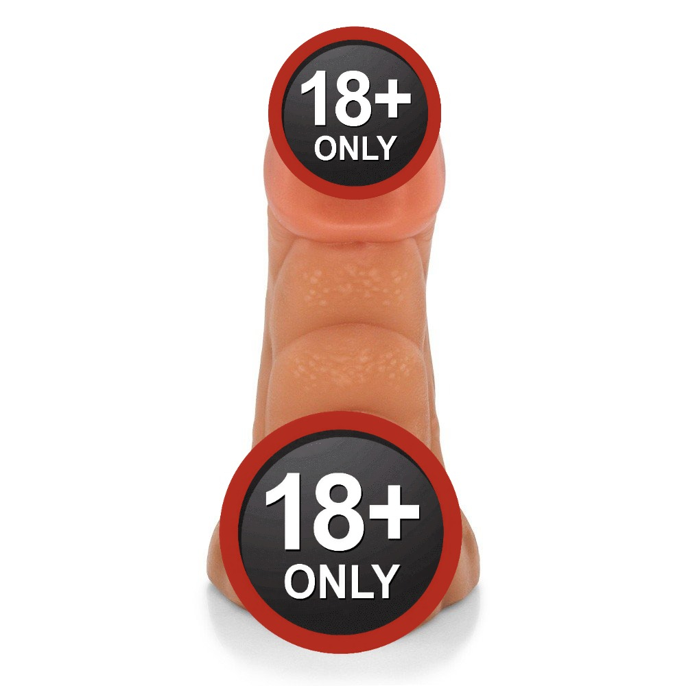 P�nis Flex�vel com Textura Massageadora e Escroto Gator destacando detalhes da textura na cor bege