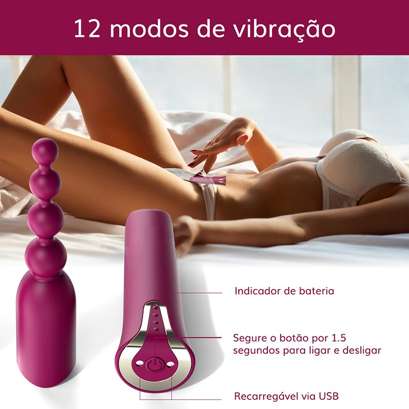 Vibrador Bullet em Silicone (Toque Aveludado) Recarreg�vel com 12 Vibra��es e 2 Capas Roxo | Foto 04
