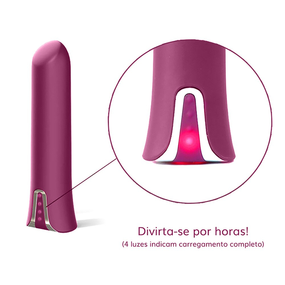 Vibrador Bullet em Silicone (Toque Aveludado) Recarreg�vel com 12 Vibra��es e 2 Capas Roxo | Foto 05