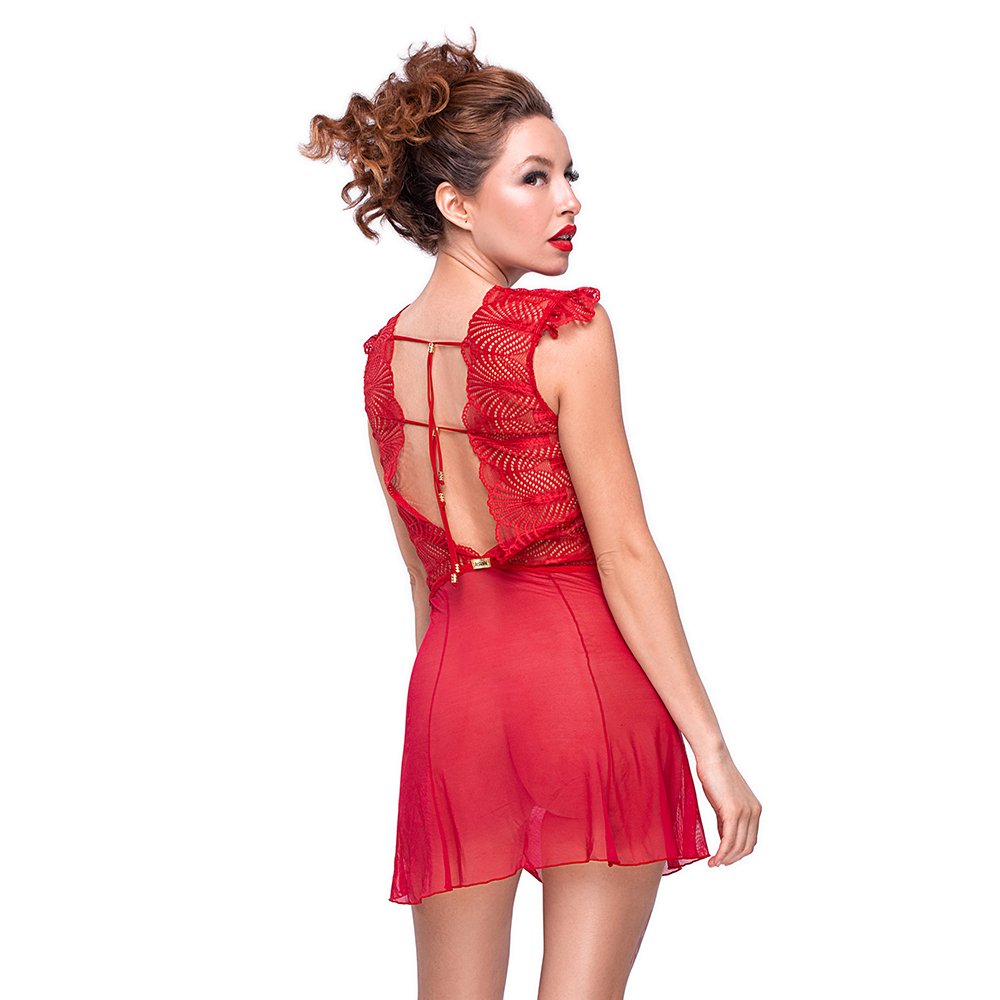 Camisola Sensual Sexy em Tule e Renda Vermelha | Foto 04