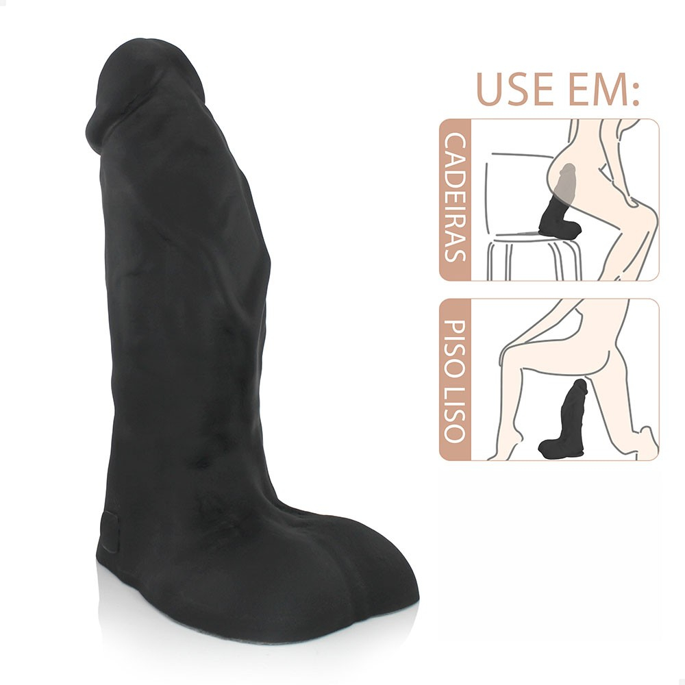 P�nis Gigante e Grosso Flex�vel com Escroto Coragem 27,5 x 7,8cm Preto, detalhes do tamanho