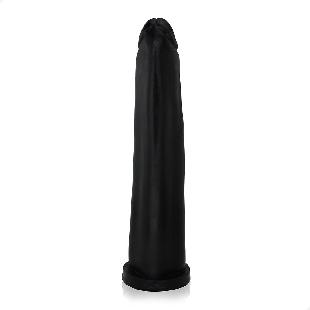 P�nis Gigante e Grosso Flex�vel Comprido 30 x 5,8cm Preto - Vista lateral do dildo destacando seu comprimento e espessura robusta.