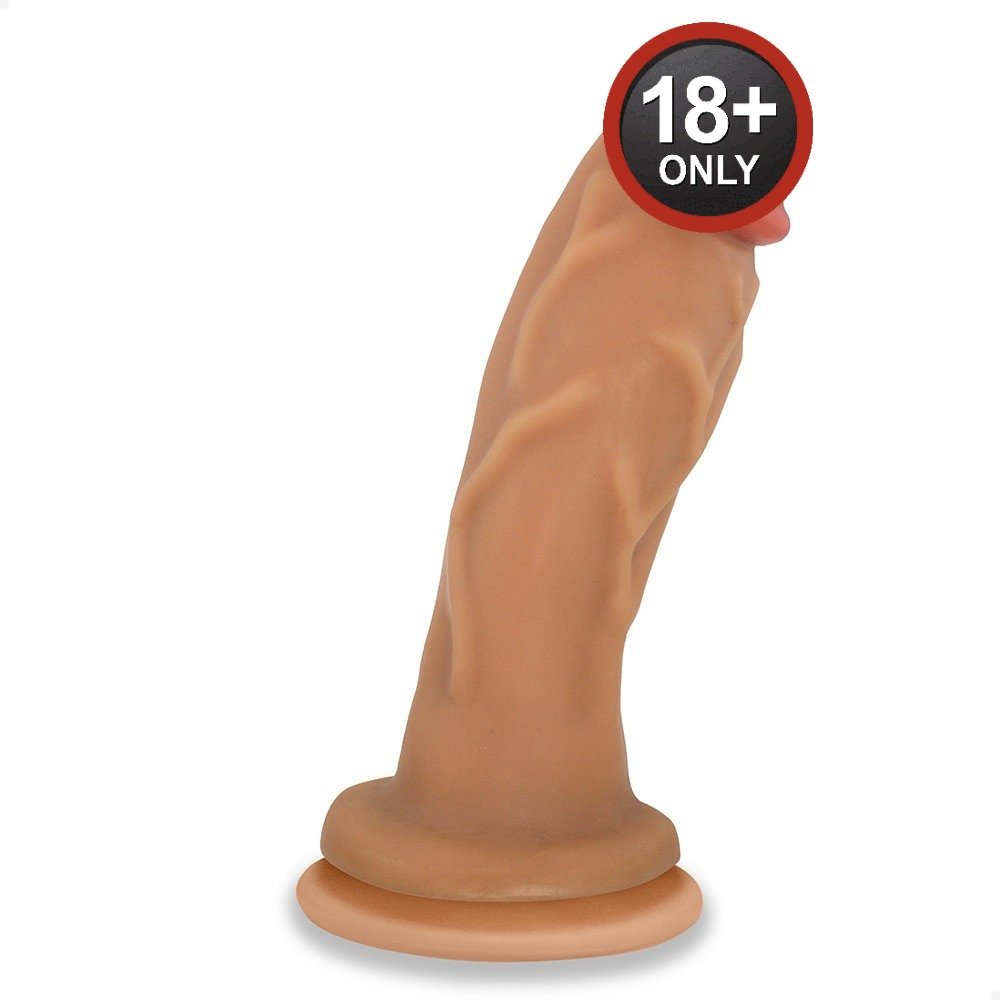 P�nis Gigante e Grosso Flex�vel com Ventosa An�bis 30 x 7,9cm Bege, vista lateral com detalhes da ventosa e textura