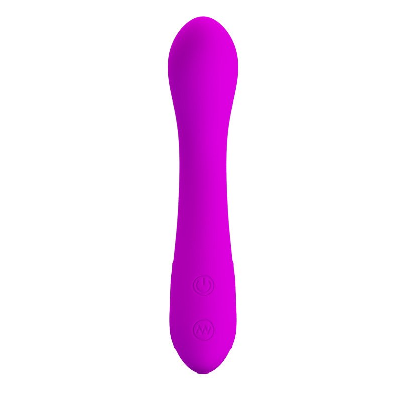 Vibrador Ponto G em Silicone, Cabo USB, 30 Vibra��es Tony em vista lateral. Cor roxa.