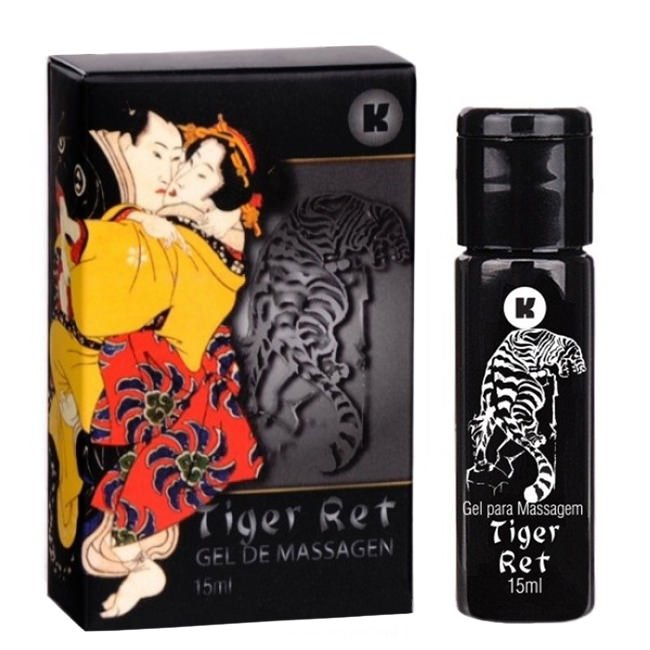 Gel Retardante Tiger Ret 15ml e sua embalagem externa que mostra um casal em ilustra��o japonesa antiga