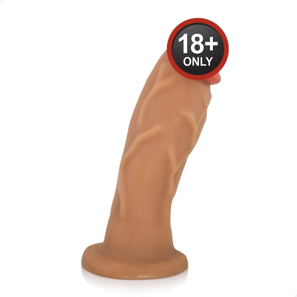 P�nis Gigante e Grosso Flex�vel An�bis 30 x 7,9cm Bege de lado, evidenciando as veias e a flexibilidade.