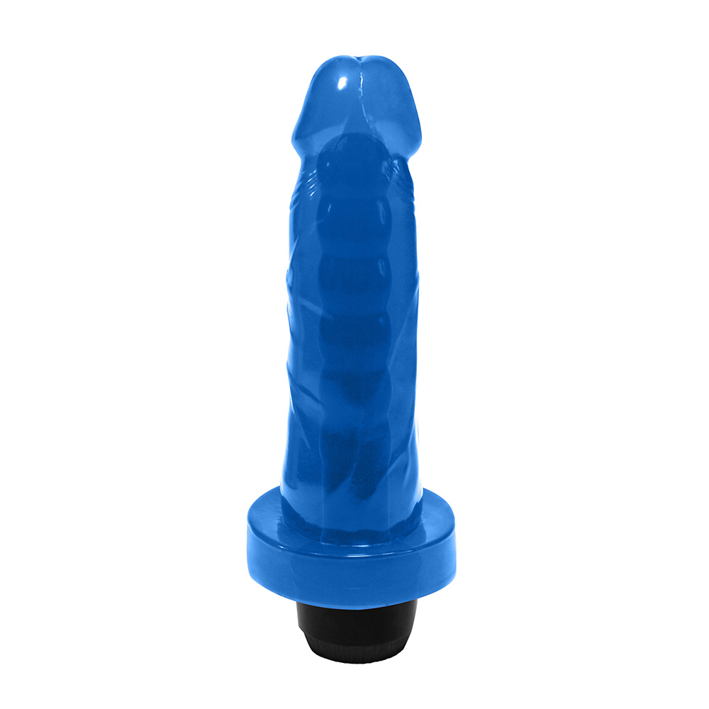 P�nis Mimo com Vibrador Multivelocidade em posi��o frontal, mostrando detalhes da textura e vibra��o