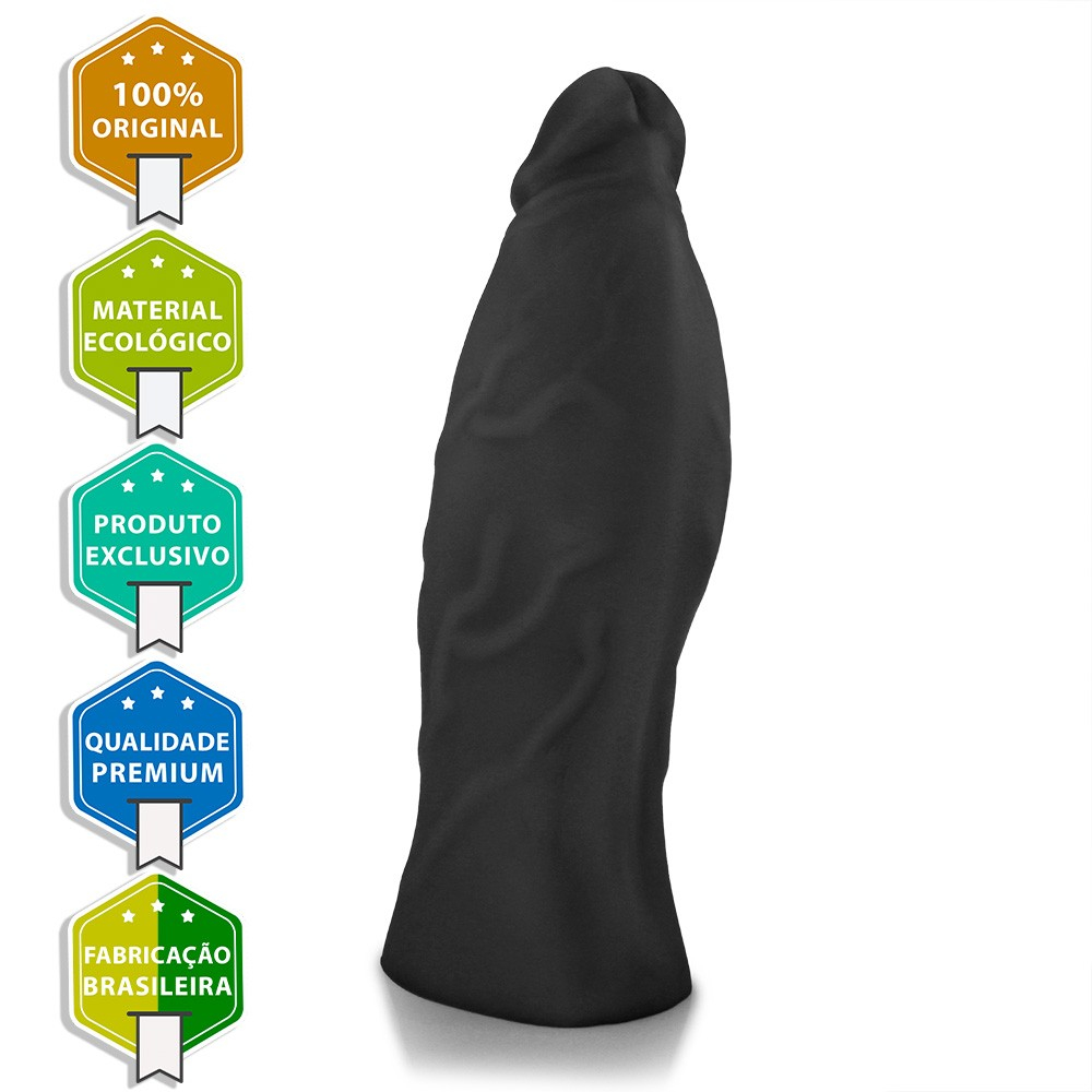 P�nis Gigante e Grosso Flex�vel Jatoba�o Preto em perfil com a m�o de um usu�rio para demonstrar o tamanho colossal e sua flexibilidade