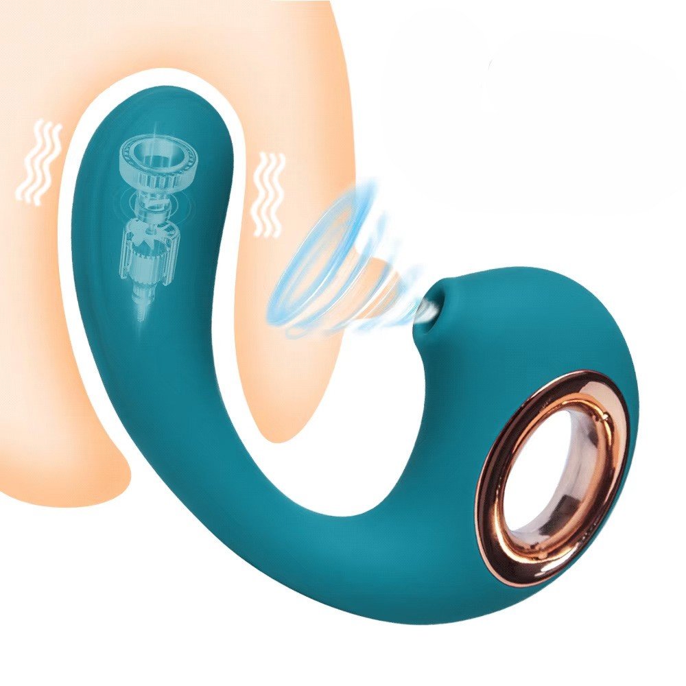Vibrador Duplo Recarreg�vel Snail 2 Verde estimulando clit�ris e ponto G
