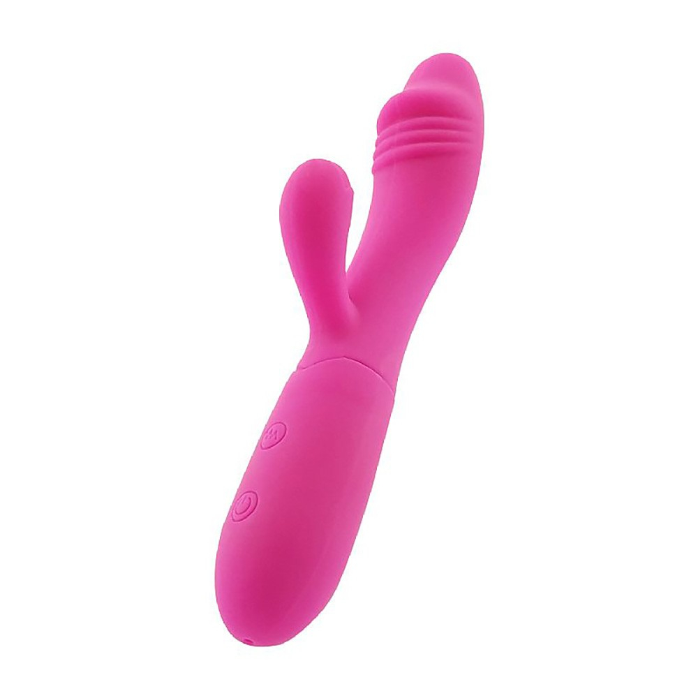 Vibrador Duplo em Silicone Recarreg�vel com 10 Vibra��es Ila Pink em uso