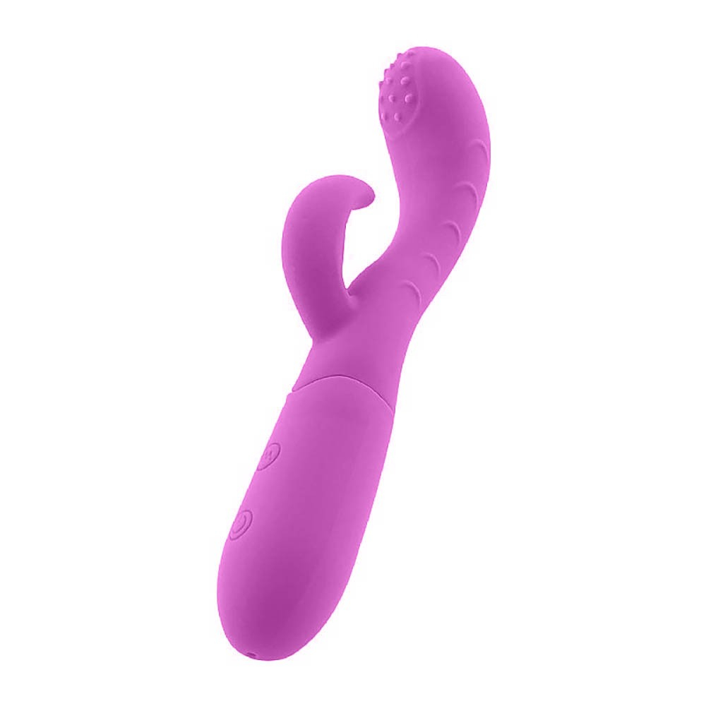 Vibrador Duplo em Silicone Recarreg�vel com 7 Vibra��es Flat Roxo | Detalhe do design ergon�mico e material silicone